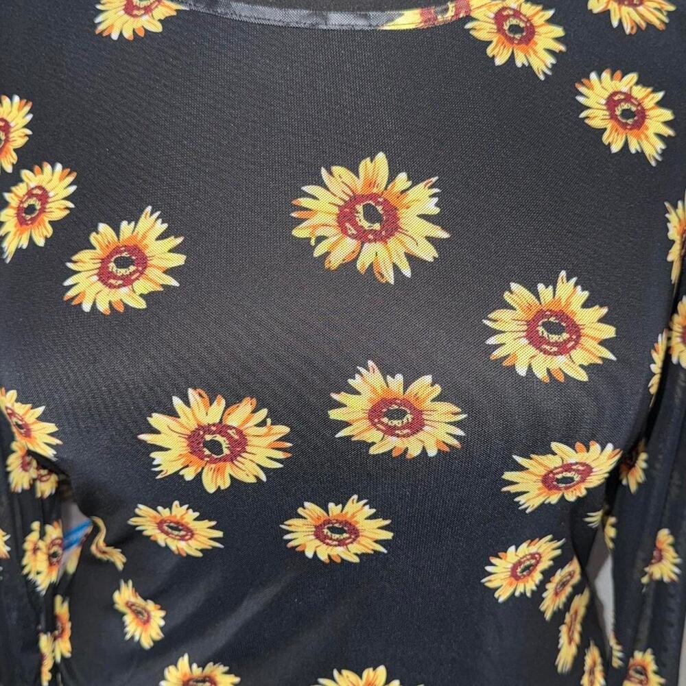 SHEIN Curve Plus Black Sunflower Mesh Long Sleeve Top 3XL